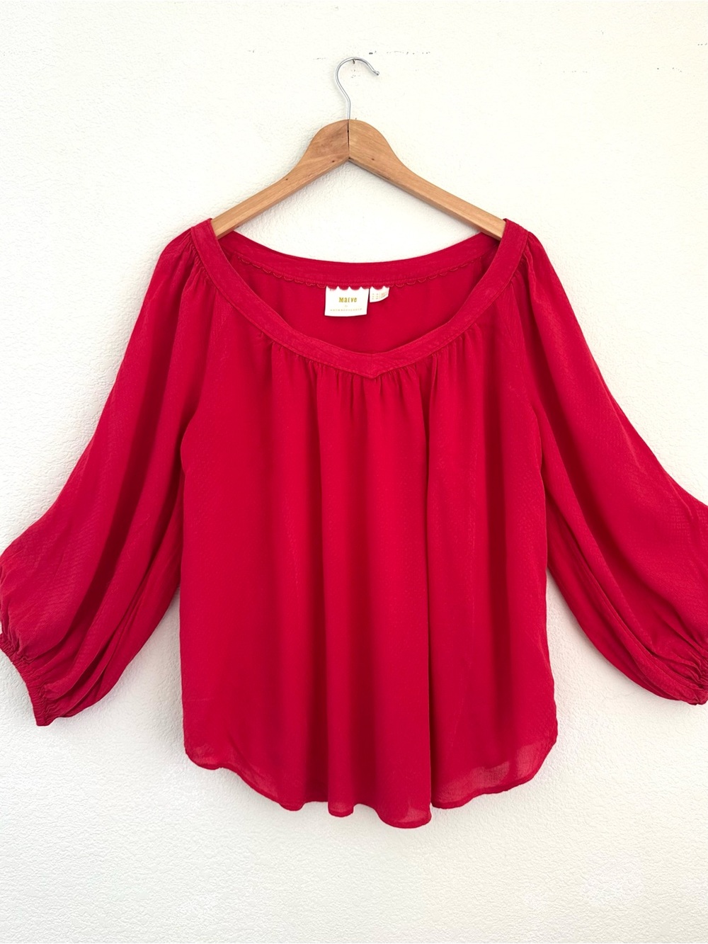 Maeve Anthropologie Textured Blouse Red Boho Peasant Top Size 14 L Like New